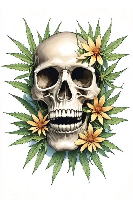 Skull With Marijuana Flowers Around It