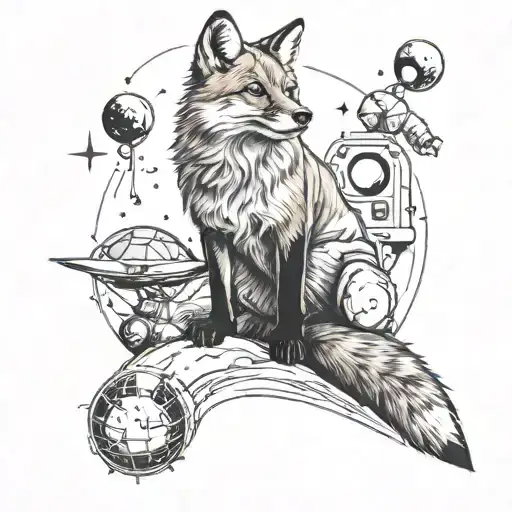 Fox And Astronout Galaxy Filled With Stars