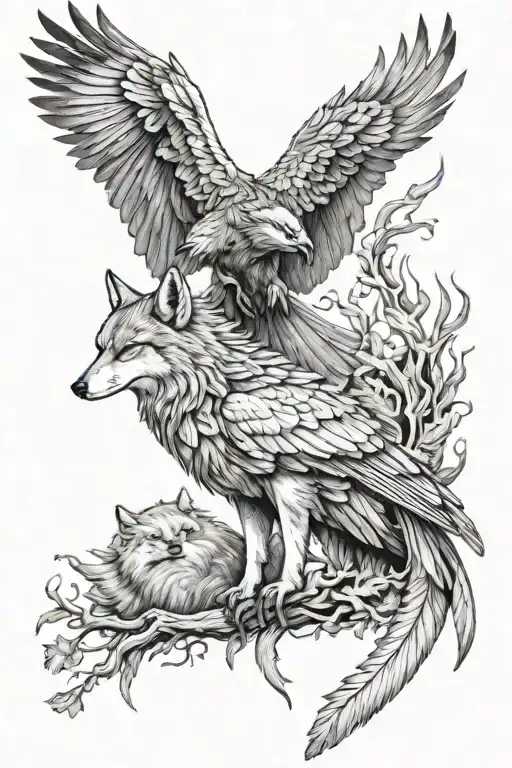 Pheonix Guarding A Wolf