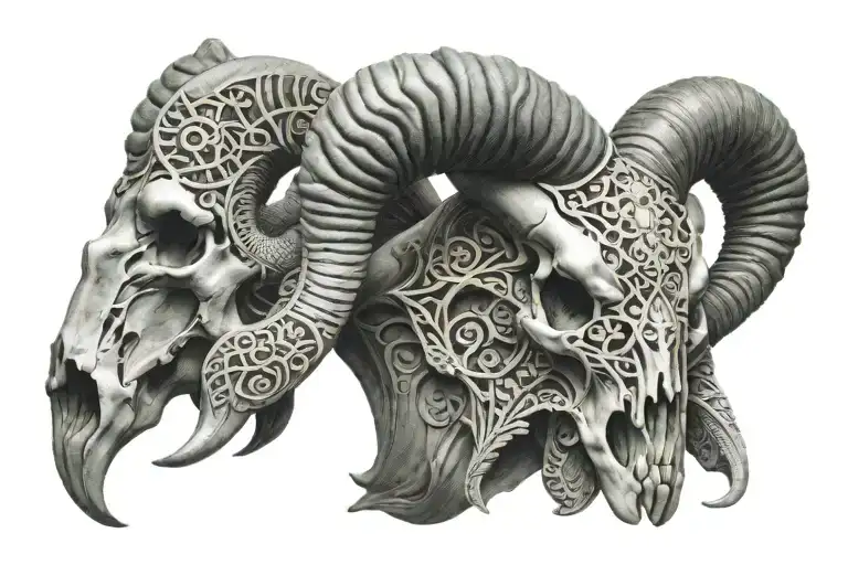 Ram Skull Chest Piece With Intricate Patterns