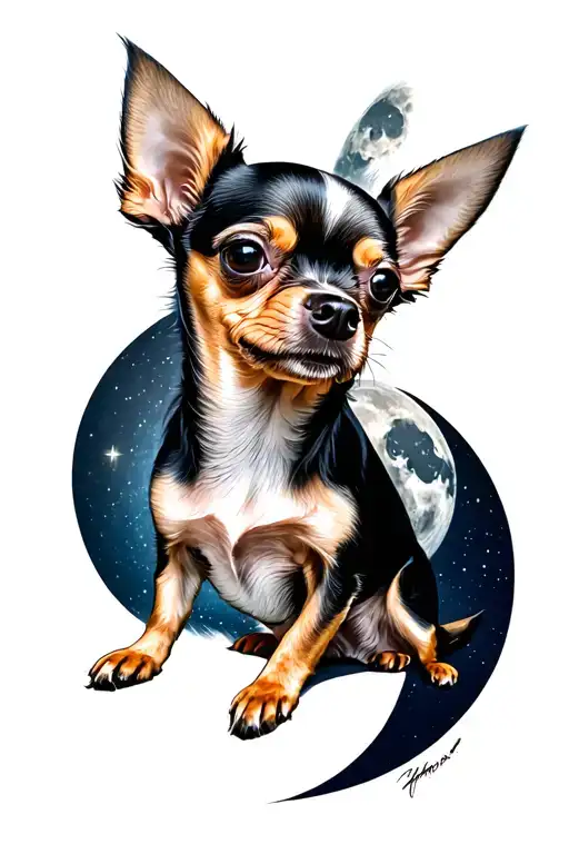Chihuahua With Long Ears Moon Merging Together