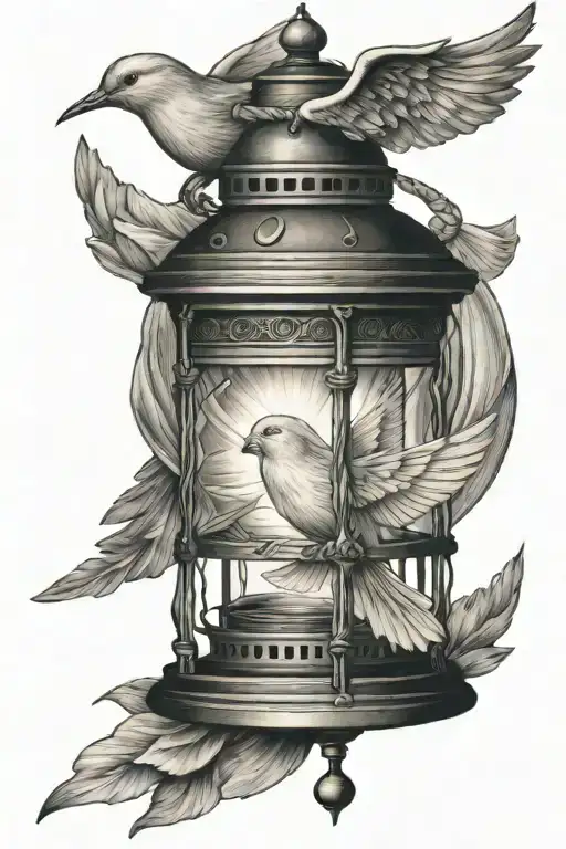 Medieval Lantern And Dove Flying