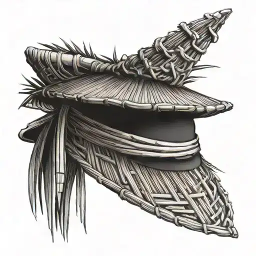 Traditional Chinese Bamboo Hat In The Shape Of A Point Tattoo