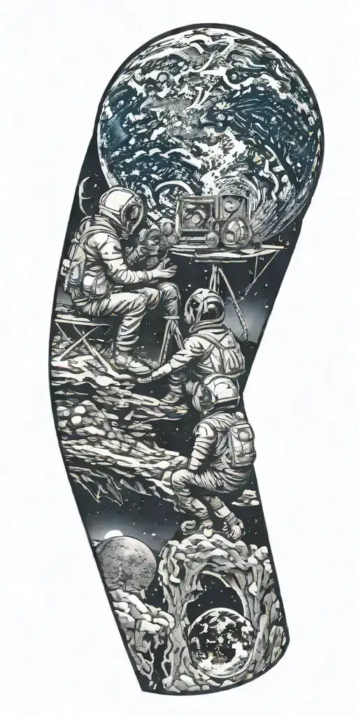 Two Brothers Sitting On The Moon Looking At Earth Globe Music