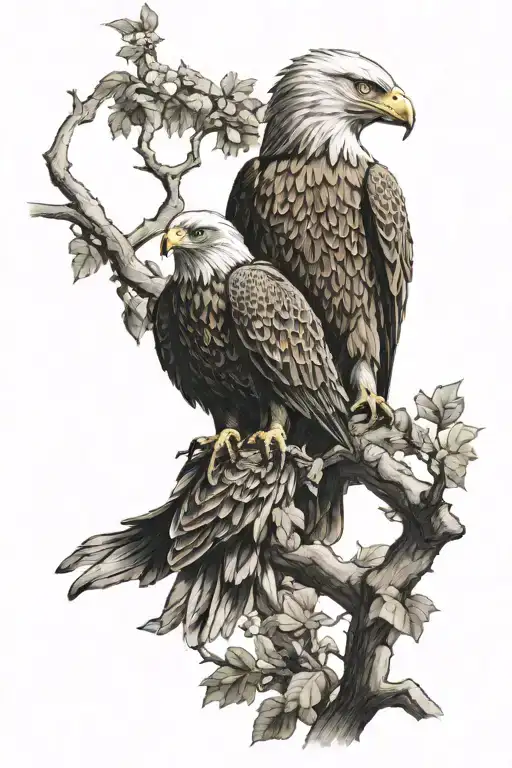 Eagle And Hawk Perched On A Branch