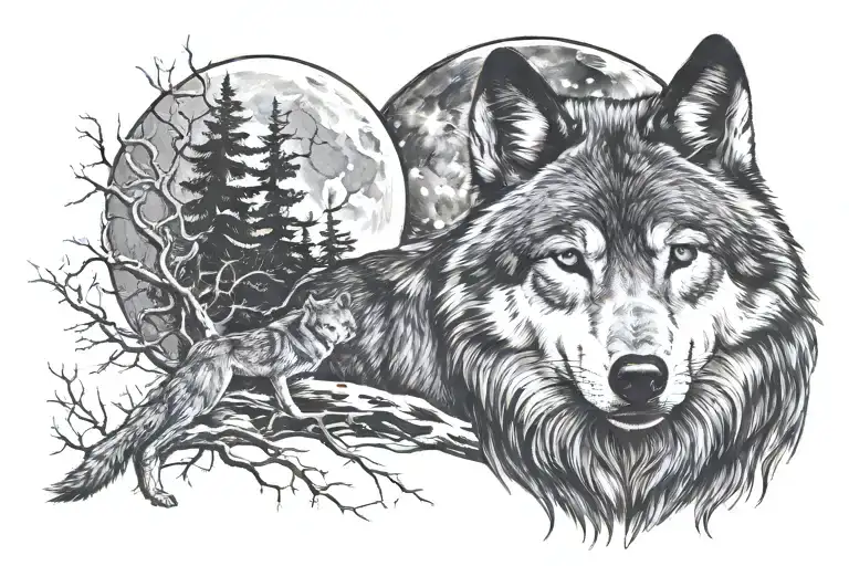 Wolf And Full Moon
