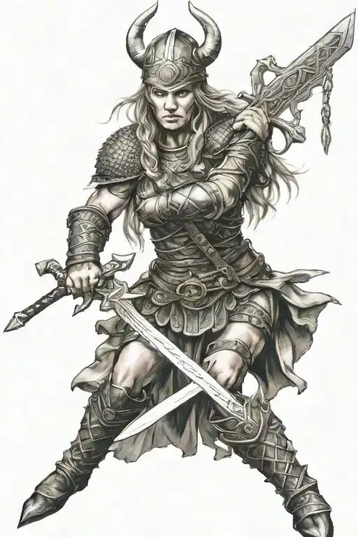 Woman Viking Warrior Wielding Her Sword