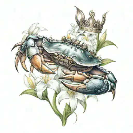 A Crab Planted By A Sword With A Crown Of Lilies