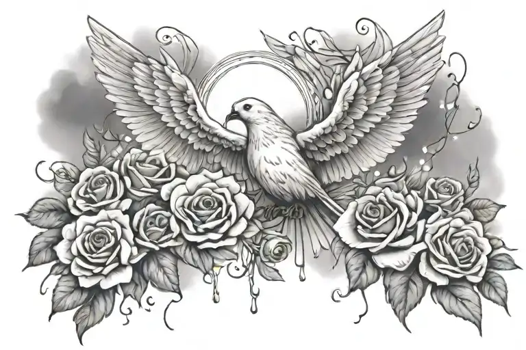 Cloud Storm Rose Angel Wings Doves Flying And Lights