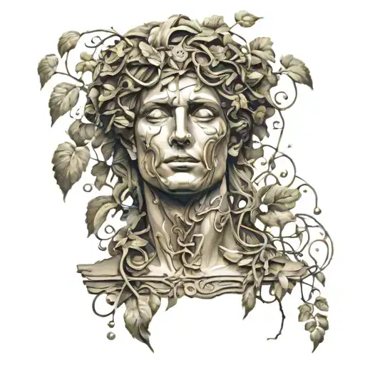 Golden Roman Numeral Vii Statue Withering Away With Vines Growing