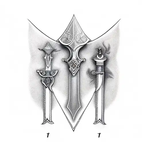 Three Sword Different Styles In Line Over The Other