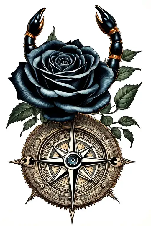 Scorpion And Black Rose And Compass
