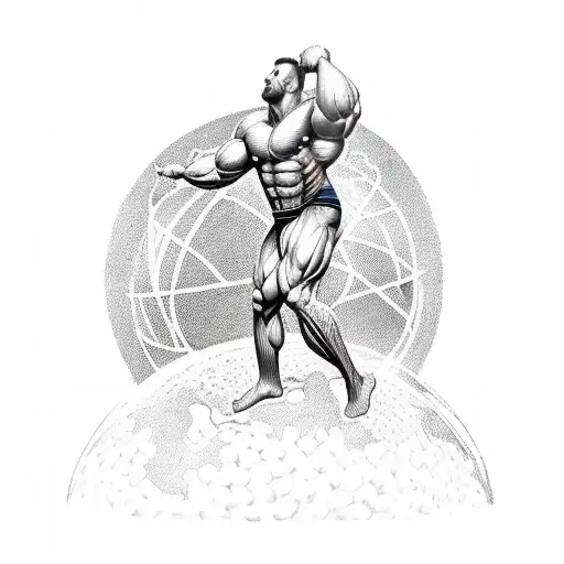 A Mmuscular Man Struggling To Hold Up The World On Top Of A Leaking Hourglass