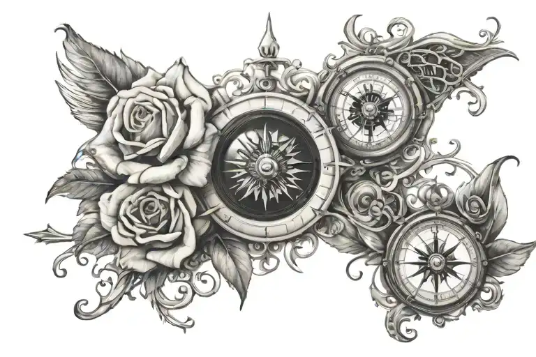 Rose And Eye Compass Intertwined