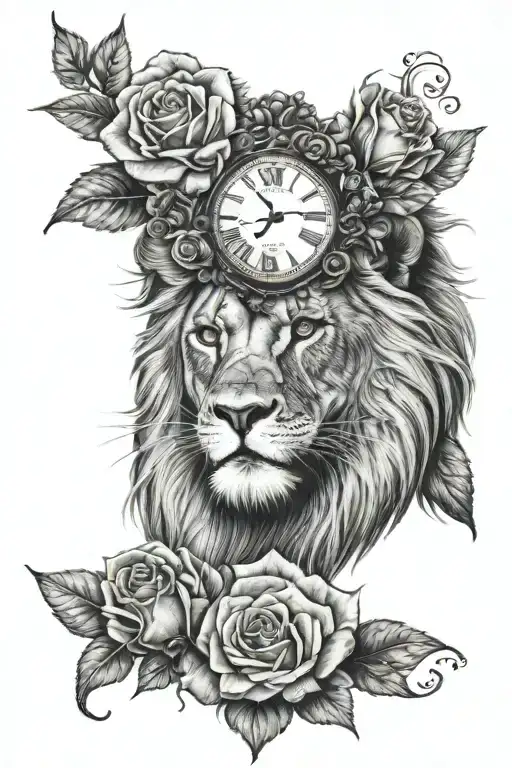 Lion With Roses And Clock Face