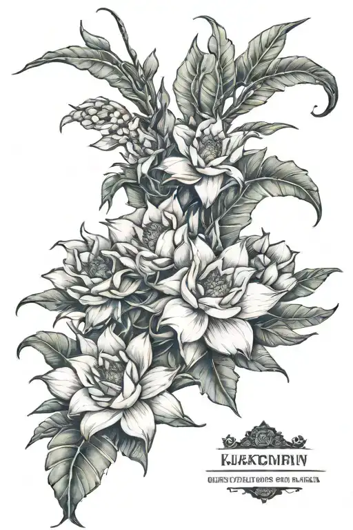 Dragonfruit Plant With Dragon Intertwined And Plumeria Flowers