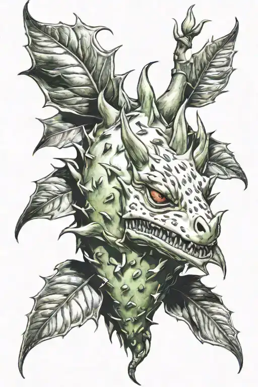 Dragonfruit Geowing On Vine With Dragon Head At Top