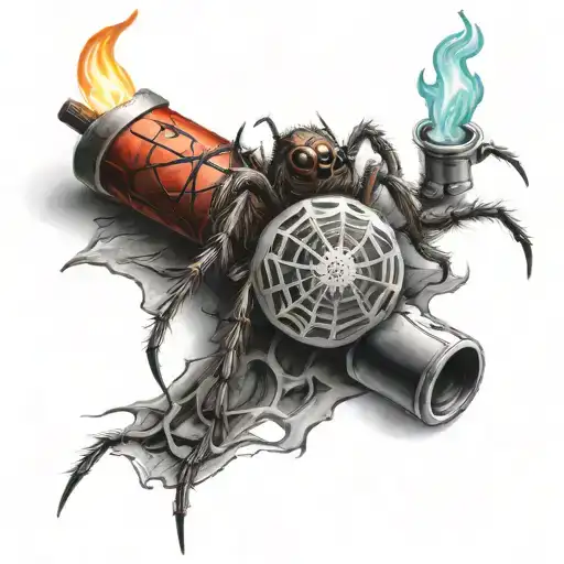 Spider And Lighter With Fire Rising