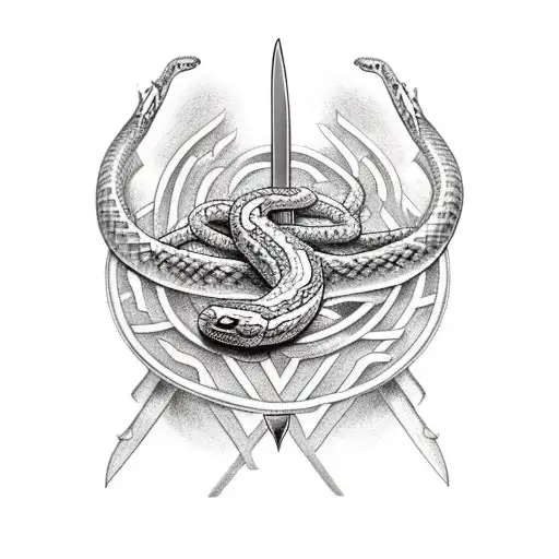 A Sword Surrounded By A Snake