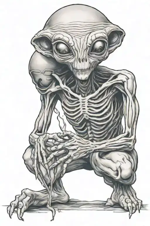 Grey Alien Holding Eartg