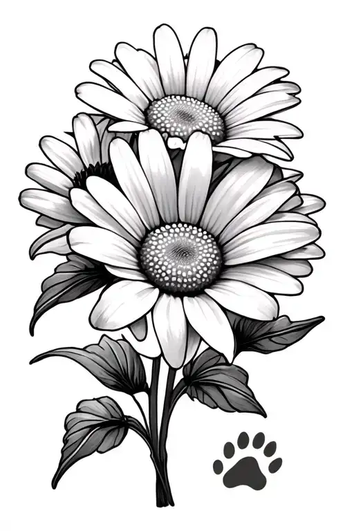 Daisy Flower With Dog Paw Print