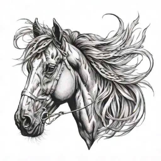 Horse With Flowing Mane With Feathers Falling