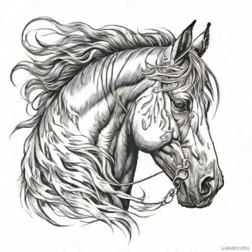 Head Horse With Flowing Mane With Feathers Falling