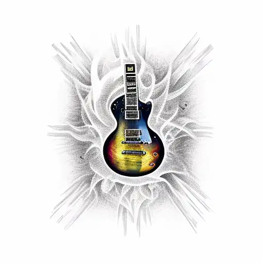 A Realistic Les Paul Guitar Engulfed In Vibrant Musical Flames