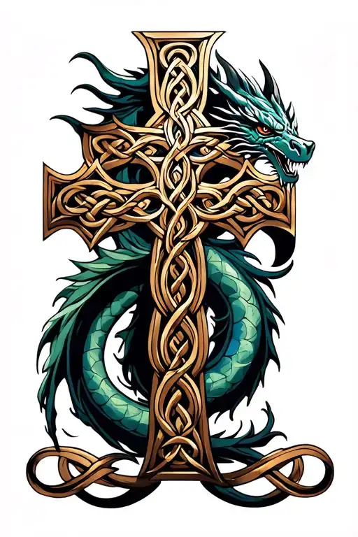 Celtic Cross With Dragon Wrapped
