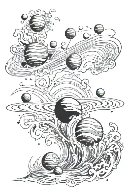 Space Planets And Water Waves
