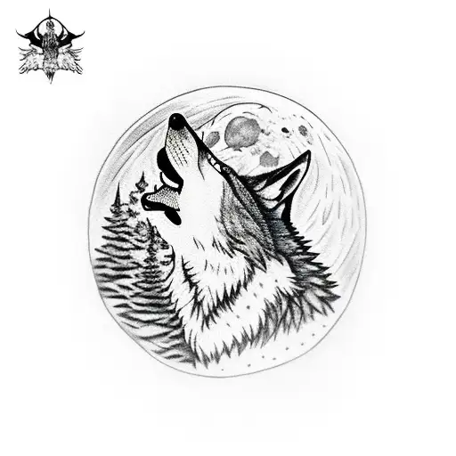 A Lone Wolf Howling At The Moon In A Dense Forest