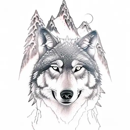 Mountain And Forest Background Wolf And Rose