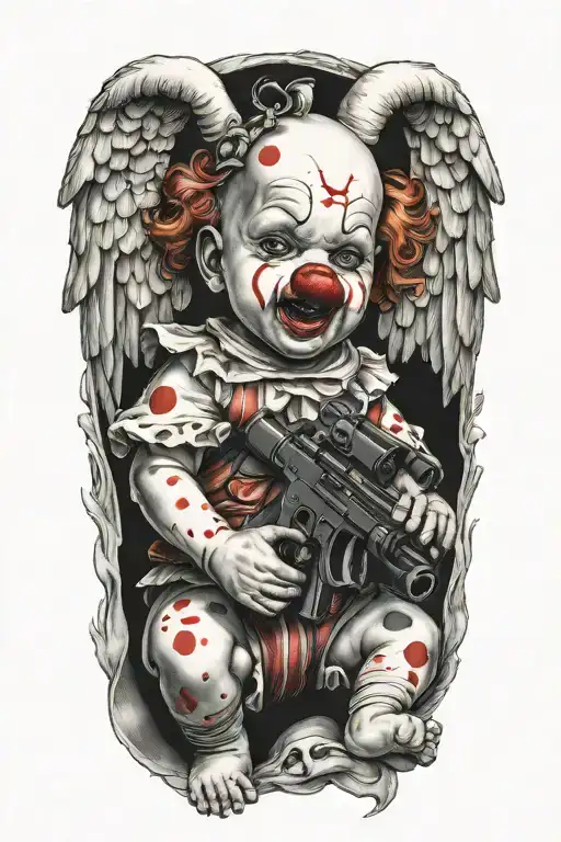 Clown Baby Angel Holding Gun