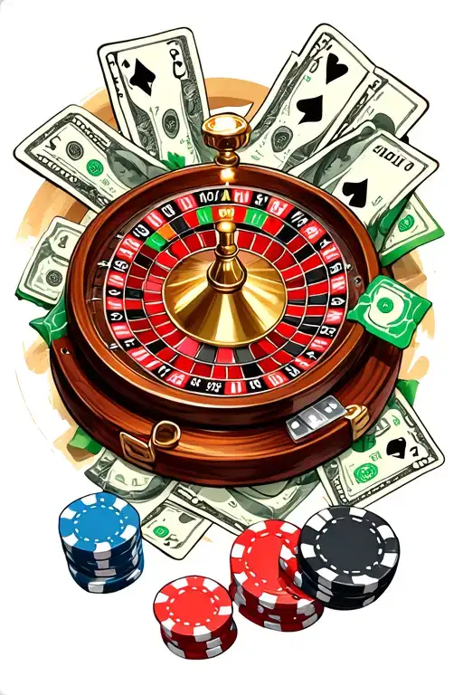 A Tattoo Sleve With A Roulette Wheel With Poker Chips And Dice And Money