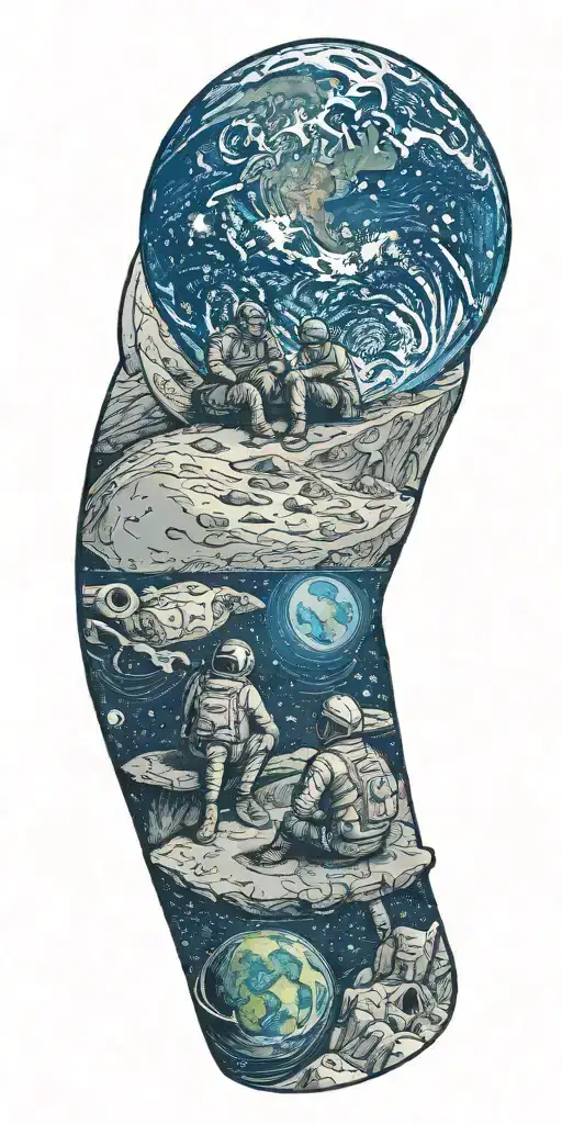 2 Brothers Sitting On The Moon Looking At Earth Globe