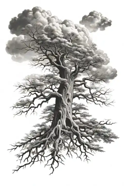 Big Tall Tree With Clouds Behind