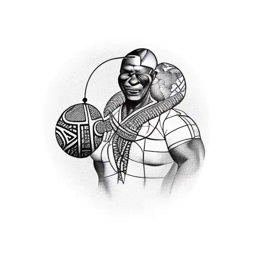 A Muscular African Ma Holding The Globe On His Back
