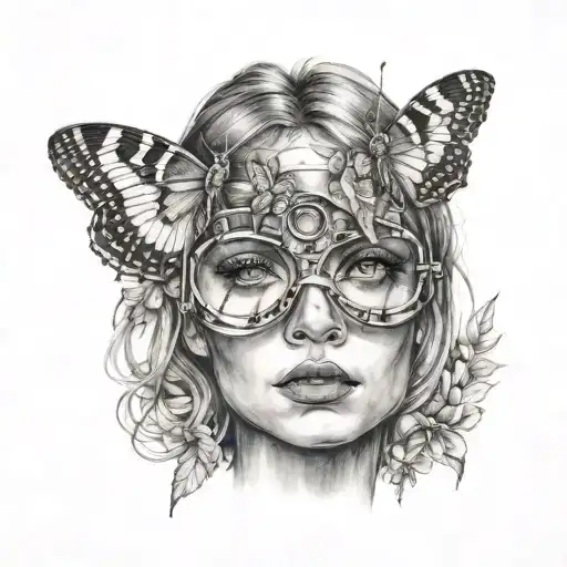 Female Face With A Moth Over Her Eyes