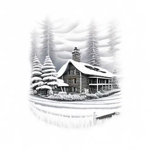 Mountain Cabin On A Sunny Day With Storm Approaching And Lightnings