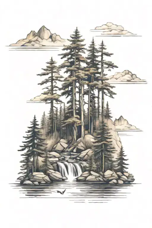 Mountain Trees River Forest