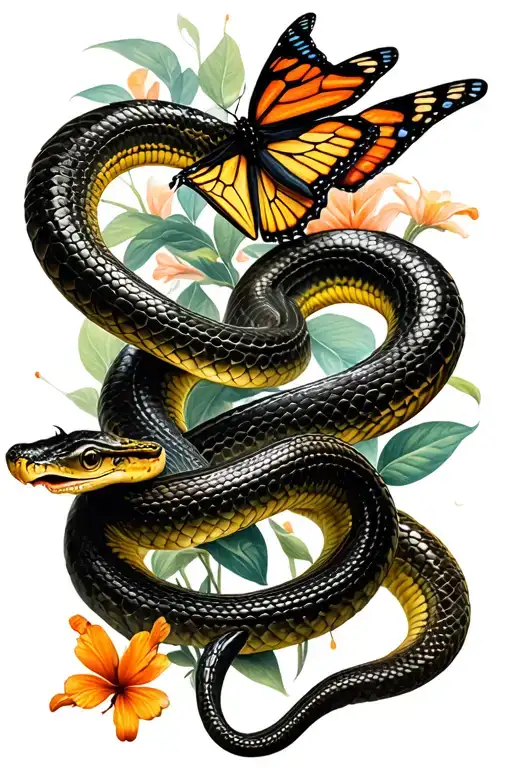 Snake And Butterfly Surrounded