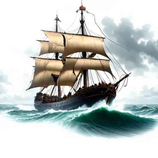 Background Of Gallion Ship Sailing Through Stormy