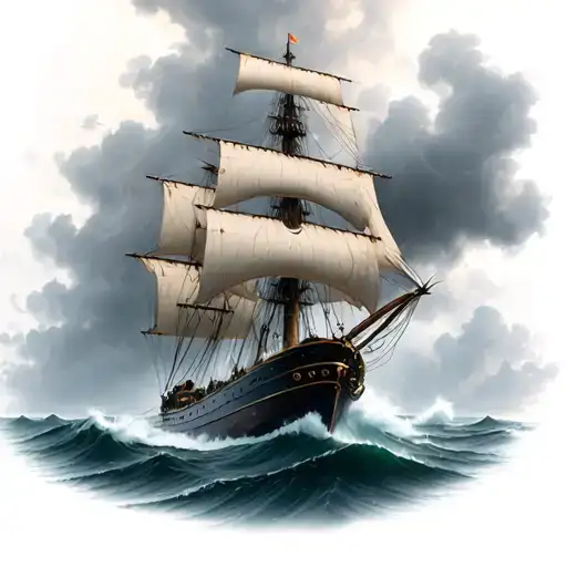 Background Of Gallion Ship Sailing Through Stormy
