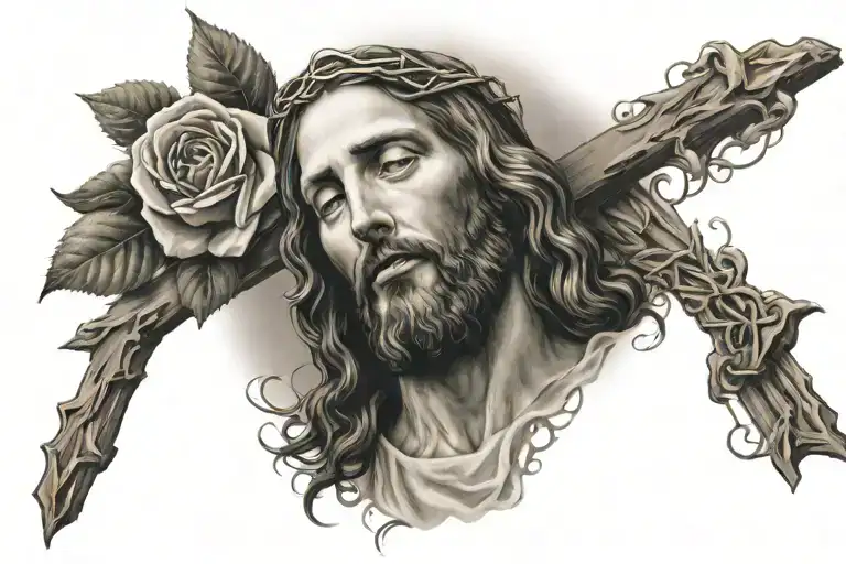 Jesus Christ With Cross And Rose