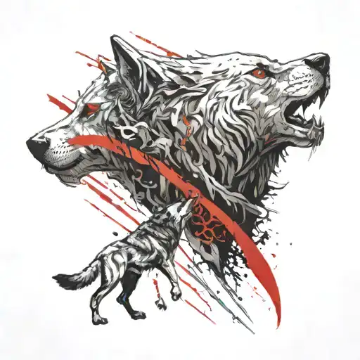 Wolf And Howl With Red Line Of Kratos War Scene Featuring