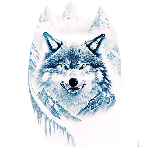 A Snowboarder Carving Through A Mountain Range With A Wolf Spirit Guide