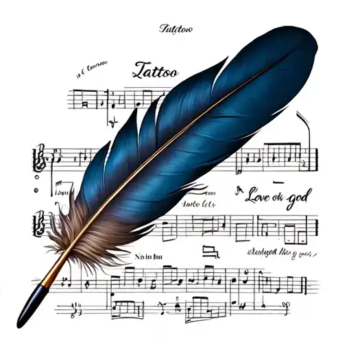 Feather Quill Pen Showing Music Love And God Holding