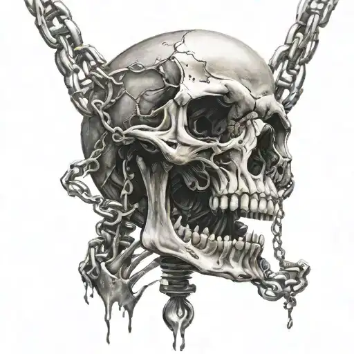 Skeleton With Chain Coming Out Of Mouth Wide Open