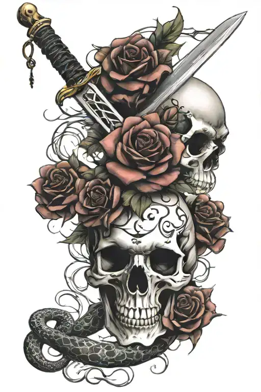 Skull Blood Rose Sword Snake