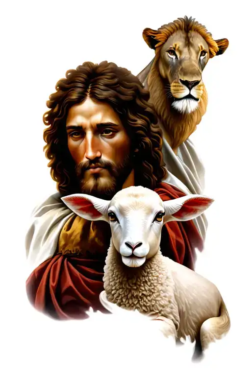 Jesus With A Lamb And Lion
